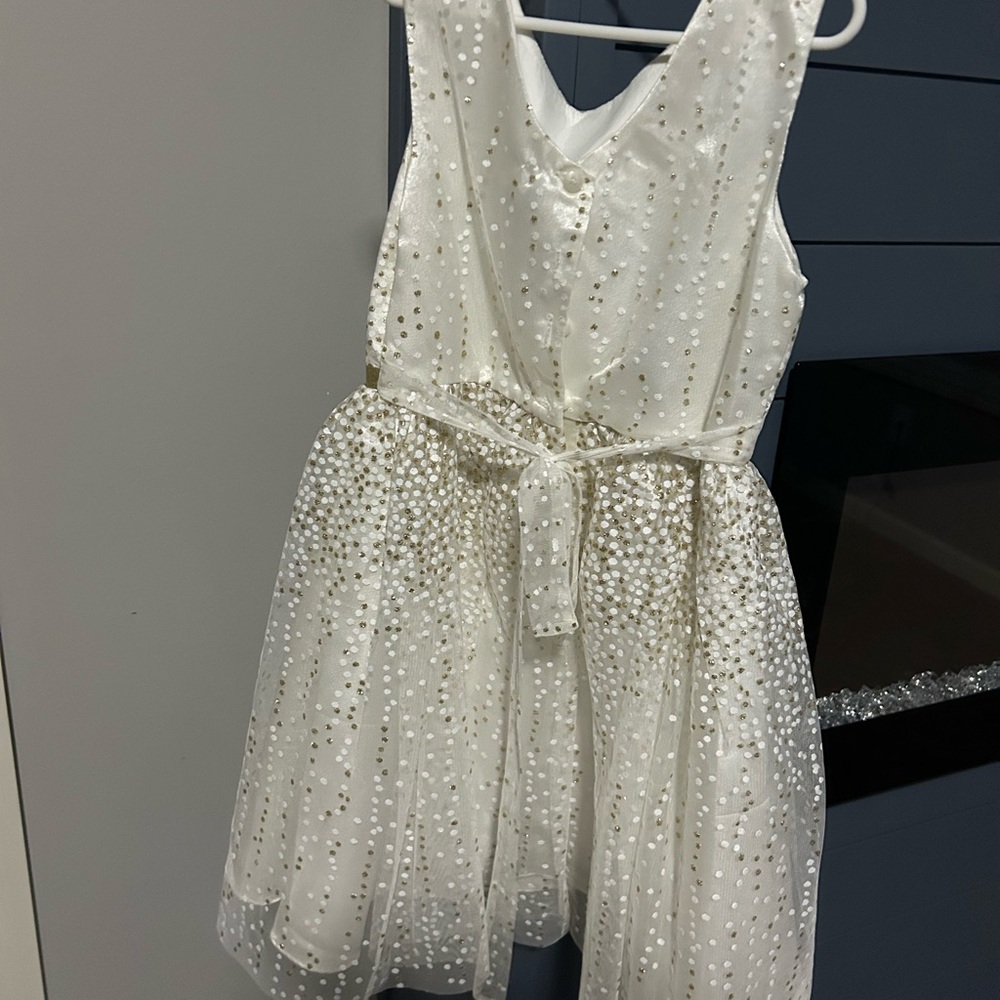 Elegant White and Gold Kids Dress